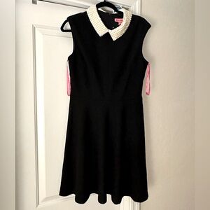 Black Betsy Johnson Dress with Pearl Collar